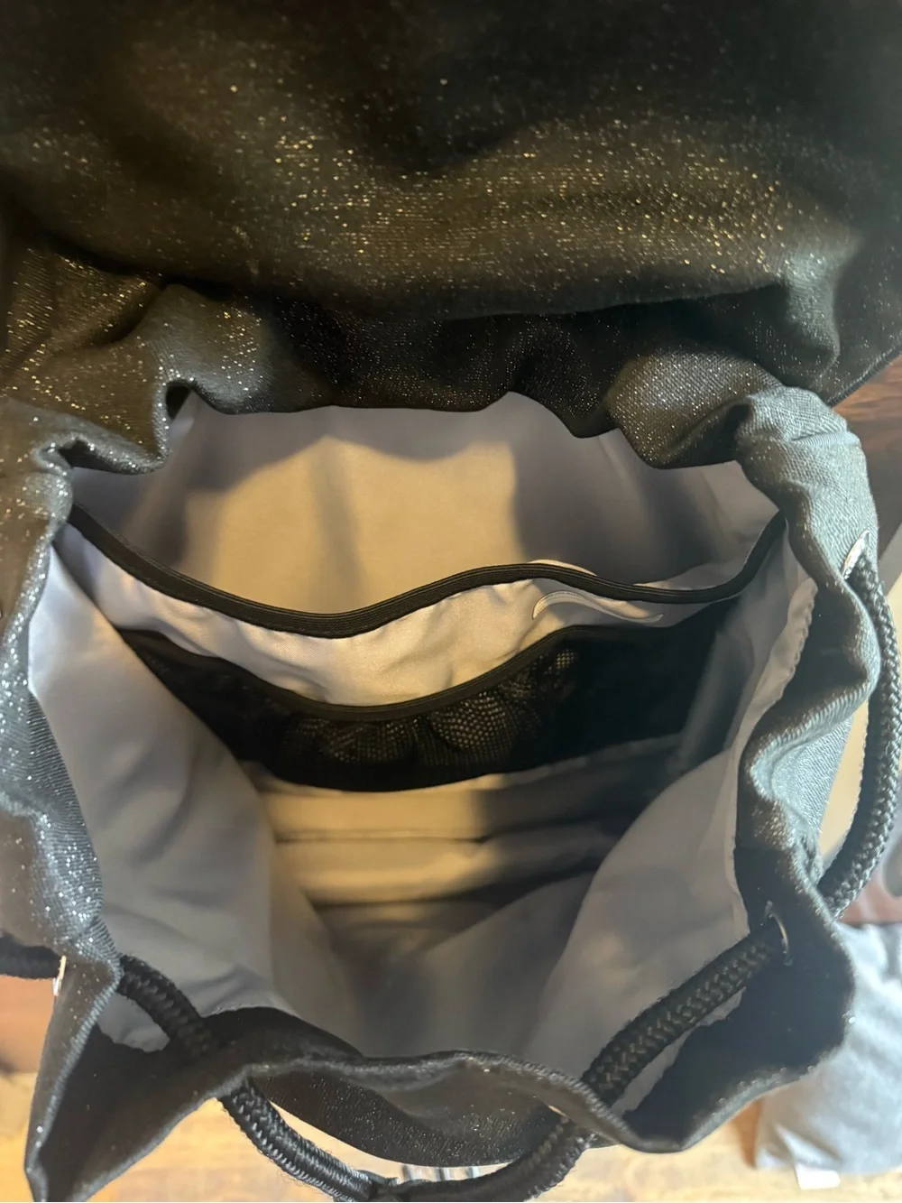 InVivva by Lululemon Black Sparkle Drawstring Backpack with Buckle Closure